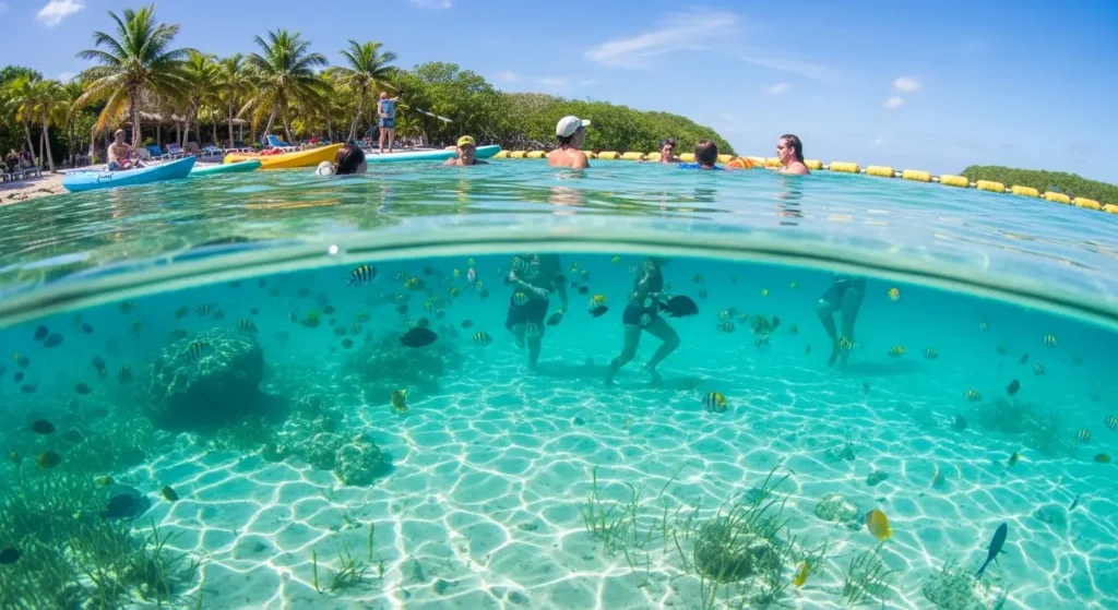 Clear safe swimming waters at Bacalar lagoon 