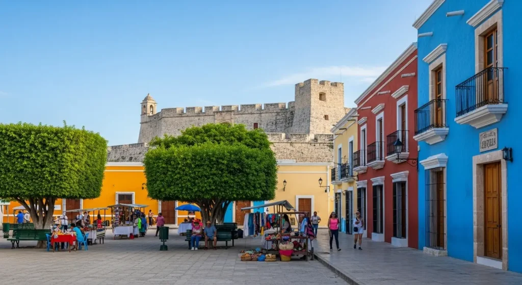 Peaceful Bacalar town square 